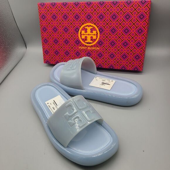 Tory Burch Bubble Jelly Slides Sandals Dew Blue Womens Beach Shower Size 7 NEW - Picture 2 of 7